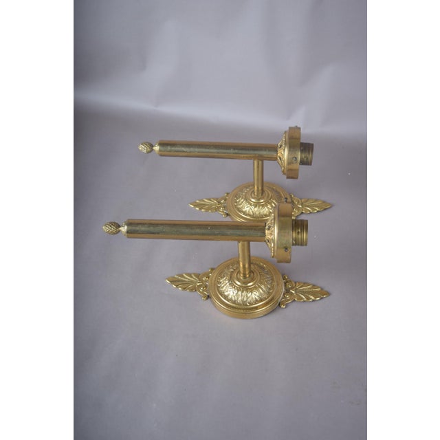 Gold Brass Wall Sconces with Ornate Round Backplates and Pineapple Finials, 1950s, Set of 2 For Sale - Image 8 of 9