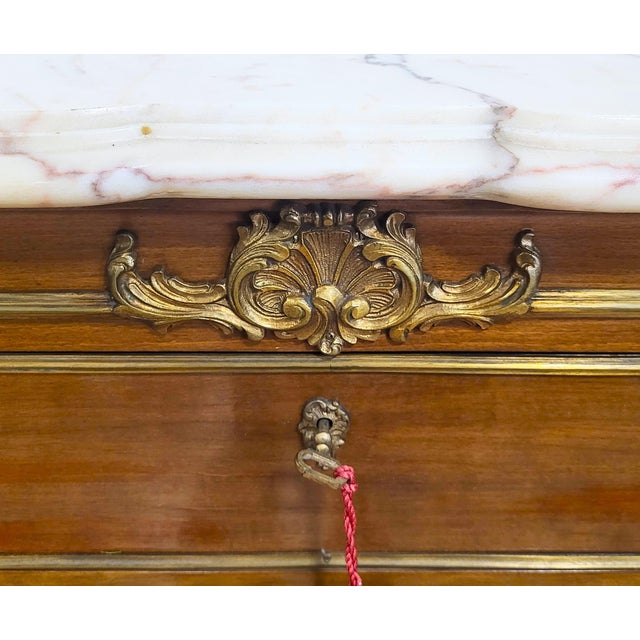 Vintage French Style Japanese Tansu Painted Bronze & Marble Top Commode Dresser For Sale - Image 12 of 18