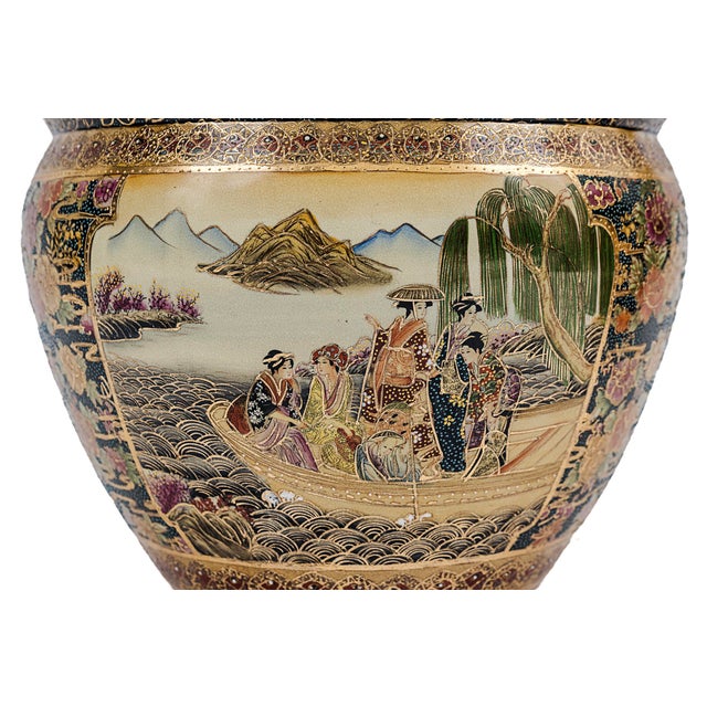 Mid 20th Century Vintage Satsuma-Style Porcelain Fishbowl Planter For Sale - Image 5 of 11
