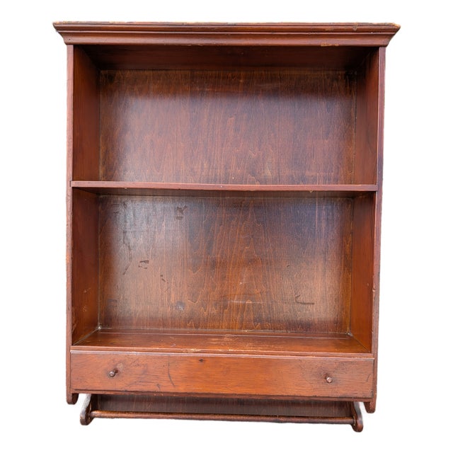 1960 Mid-Century Modern Cherry Wood 2-Tier Wall Shelf With Drawer For Sale