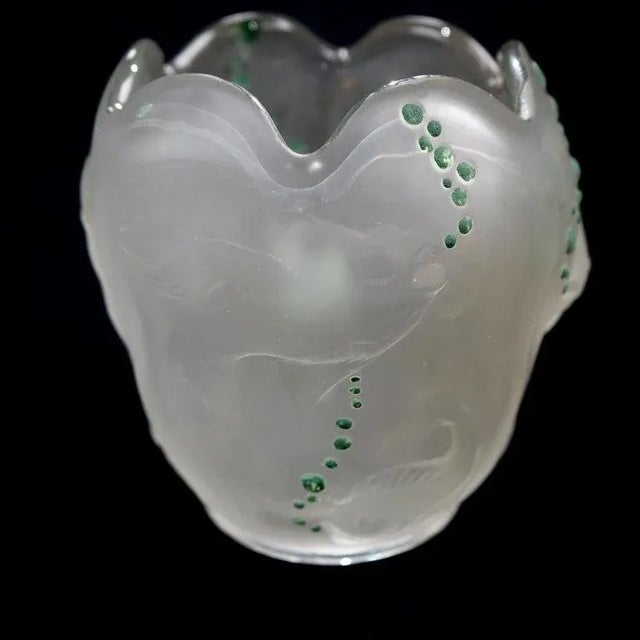Glass Lalique School Embossed & Enameled Fish Vase 20th Century For Sale - Image 7 of 12
