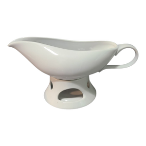 Late 20th Century White Porcelain Nantucket Gravy Sauce Boat and Warmer Stand