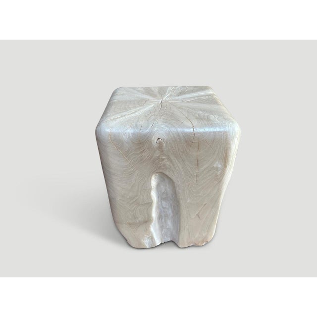 Contemporary Andrianna Shamaris Sculptural Bleached Teak Wood Side Table For Sale - Image 3 of 18