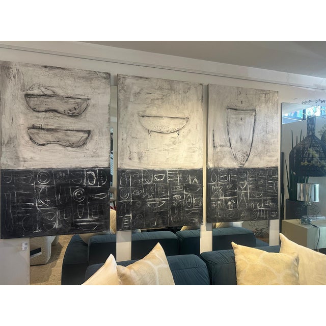 2020s Connie Lloveras Painting Black Ans White Vessel Over Black and White Markings No. 4 For Sale - Image 5 of 5