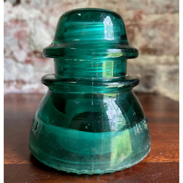 Rustic Antique Hemingray 42 Vintage Aqua Blue Glass Telephone Telegraph Insulator For Sale - Image 3 of 6