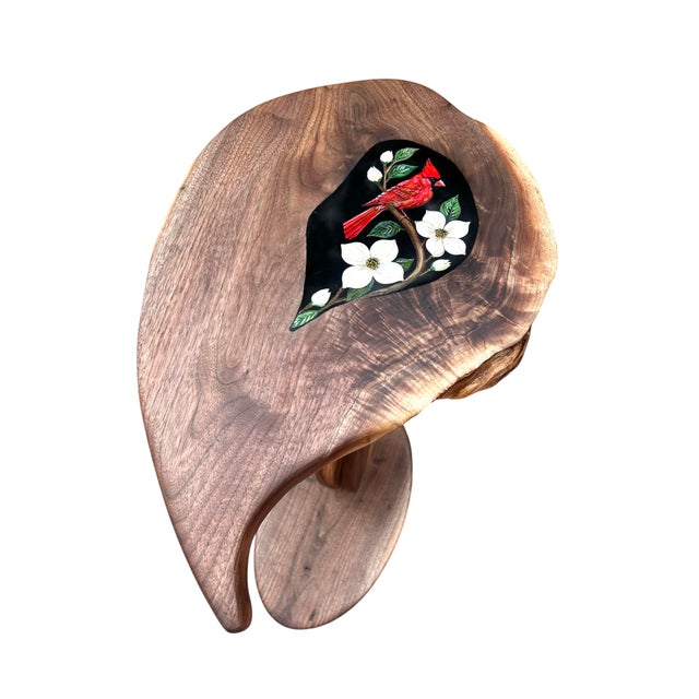 Coffee Handcrafted Black Walnut Cardinal Accent Table | Sculptural Nature Art For Sale - Image 8 of 10