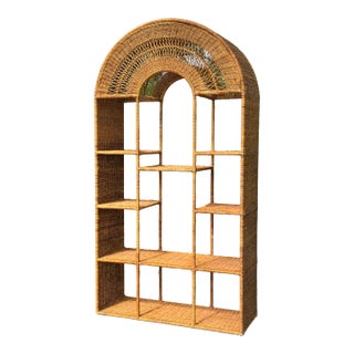 1970s Vintage Coastal Wicker Étagère Display Shelf Bookcase For Sale