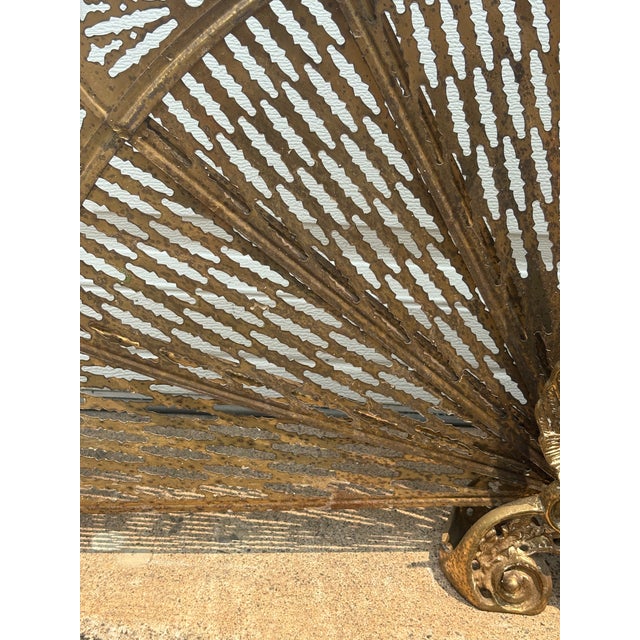 Metal Vintage Brass Fireplace Peacock Folding Fan Screen For Sale - Image 7 of 12