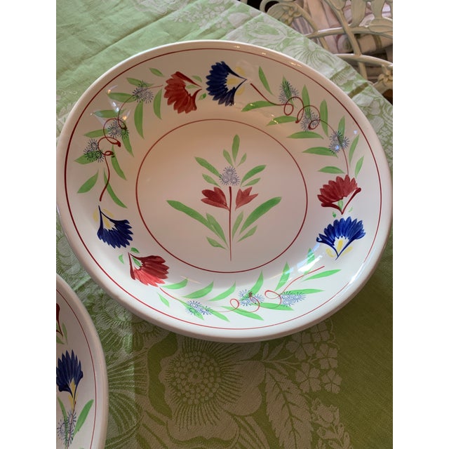 Ceramic Vintage Large French Quimper Style Handpainted Ironstone Bowls Set of 3 For Sale - Image 7 of 12