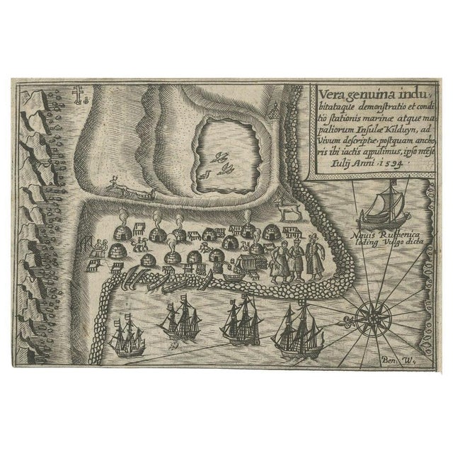 Map of Kildin Island in Russia Plus Engraving of Seal Hunting, 1614 For Sale - Image 6 of 8