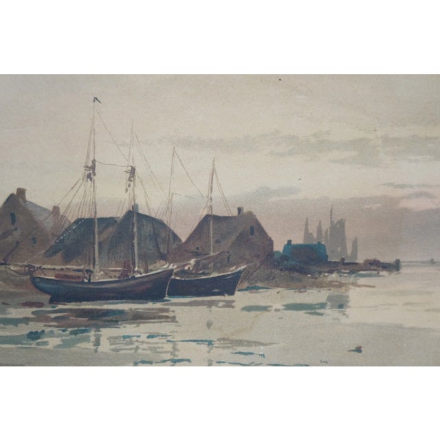 Brown Antique Louis Kinney Harlow Coastal Sailboats Seascape Chromolithograph Print 41" For Sale - Image 8 of 12
