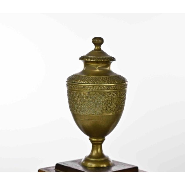 19th Century French Empire Bronze Vases with Inlaid Wood, Set of 2 For Sale - Image 5 of 6
