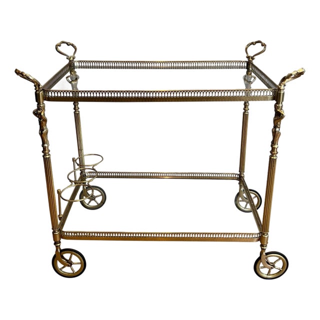 1940s Neoclassical style brass drinks trolley with cherubs For Sale