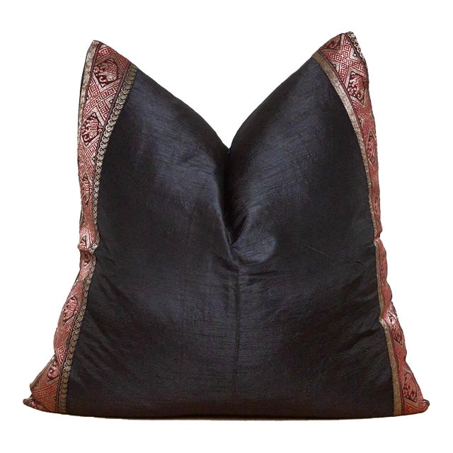 Olive Black Festive Silk Euro Pillow Cover For Sale