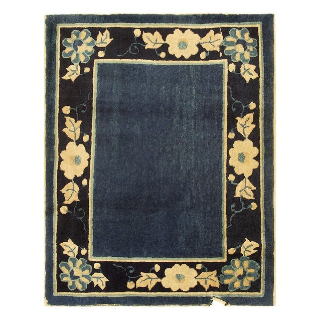 1920s Navy Blue Solid Minimalist Deco Antique Chinese Peking Runner Rug For Sale - Image 10 of 11