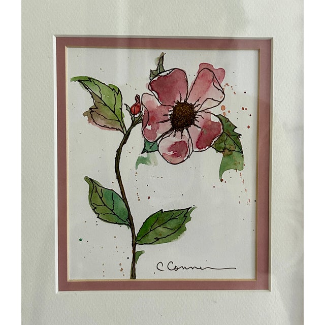 Art Deco Original Watercolor Painting in Wicker Frame For Sale - Image 3 of 7
