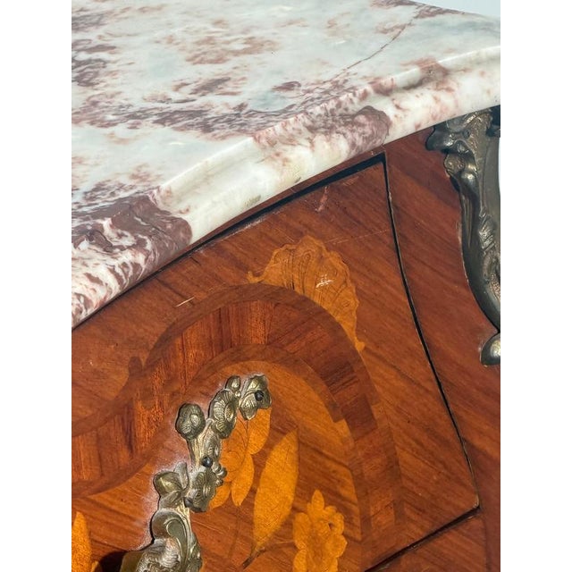 Metal Antique Chest of Drawers with Inlay and Marble Top For Sale - Image 7 of 9