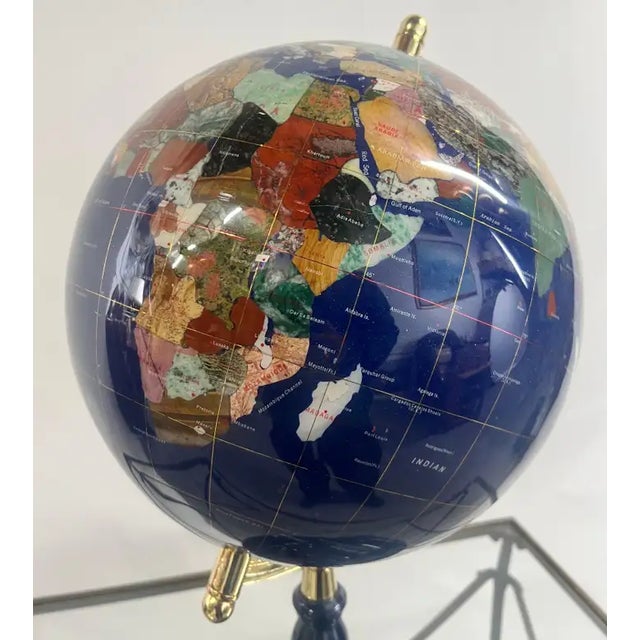 Stone 20th Century Lapis Blue Gemstone World Globe With Gilt Meridian Stand For Sale - Image 7 of 18