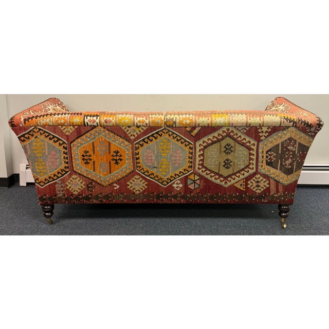 Salmon English George Smith Hand Woven Kilim Sofa For Sale - Image 8 of 12
