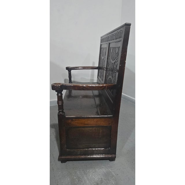 Antique Oak Hall Settle, 1700 For Sale - Image 12 of 18
