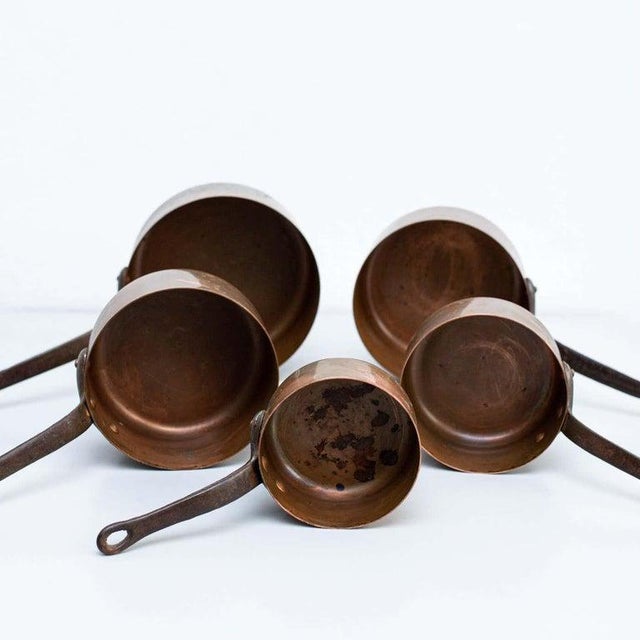 Vintage Hand Painted Rustic Brass Pots, 1960, Set of 5 For Sale - Image 11 of 17