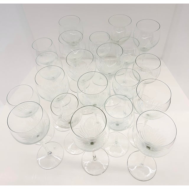 1980s Danish Design Handcrafted Romanian Stemware — Frosted Swirl Optic Wine Goblets (21 PCS / Two Sizes) For Sale - Image 13 of 15