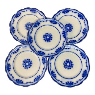 Antique Flow Blue Luncheon Plates, Lorne Clovers by Grindley - Set of 5 For Sale