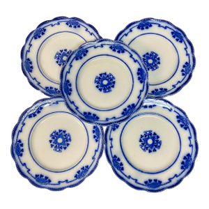 Antique Flow Blue Luncheon Plates, Lorne Clovers by Grindley - Set of 5