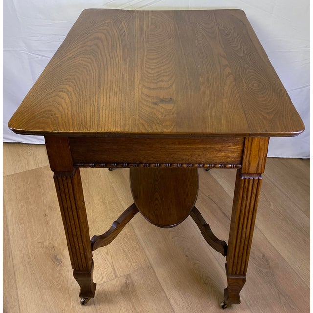 Elegant Vintage Oak Side Table With Drawer & Lower Shelf – Classic Fluted Legs For Sale - Image 4 of 8