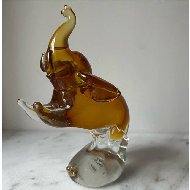 Vintage Amber /Honey Art Glass Elephant Large 8.5” Italy Hand Made .. For Sale - Image 10 of 12