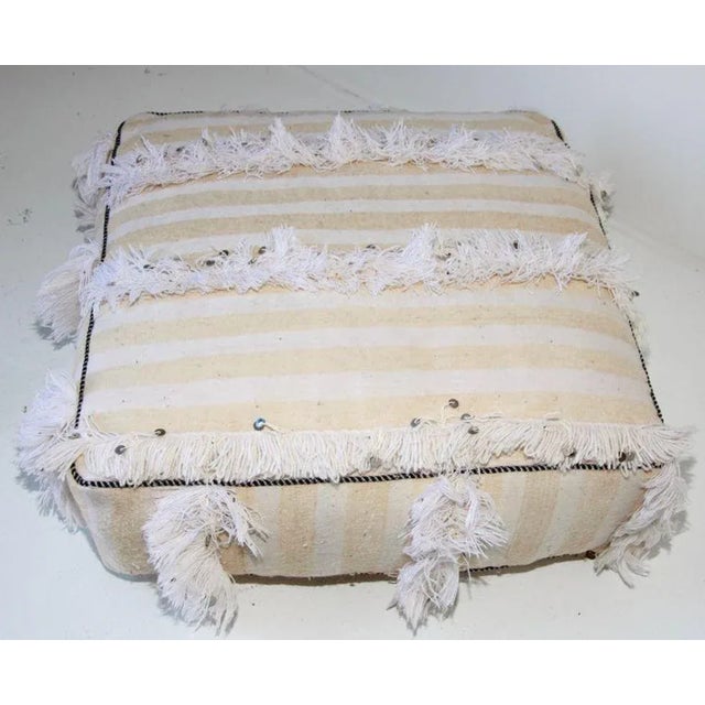 Moroccan Floor Pillow Bohemian Pouf With Silver Sequins and Long Fringes For Sale - Image 4 of 13