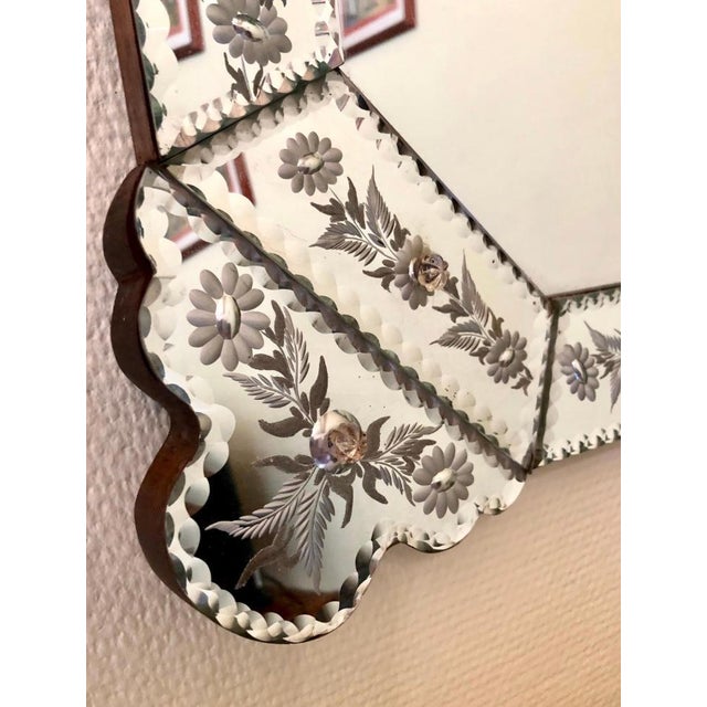 White Vintage Venetian Crystal Mirror with Engravings and Beveled Edges, 1920s For Sale - Image 8 of 11
