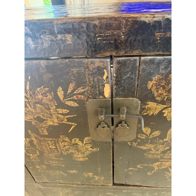1930s Chinese Black Chinoiserie Painted Cabinet, Adapted for Media For Sale In Phoenix - Image 6 of 13