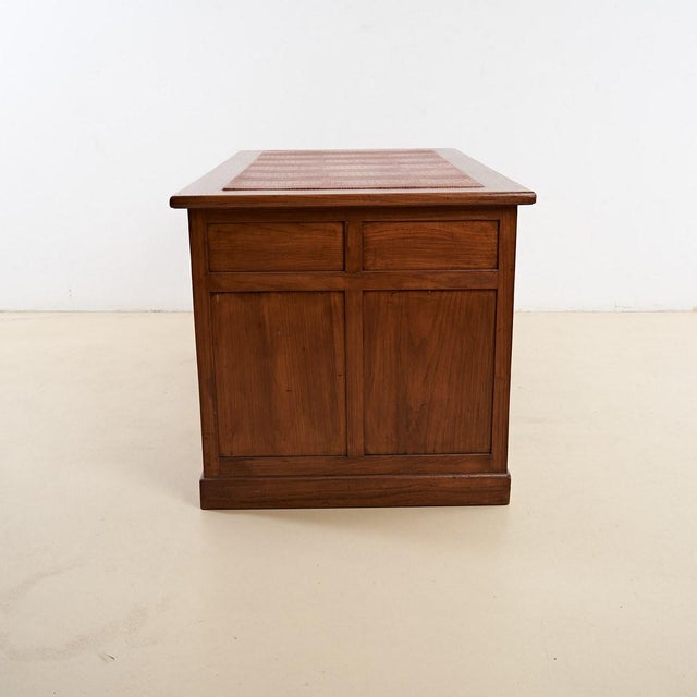 Nine-Drawer Desk with Crocodile Effect Leather Top, 1920s-1940s For Sale - Image 9 of 11