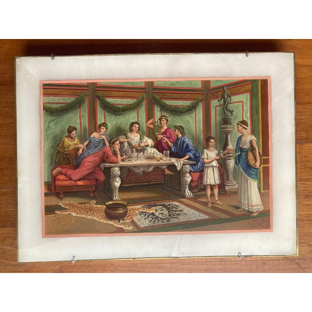 19th Century Italian Oil on Alabaster Painting Pompeian Interior Scene in Ormolu For Sale - Image 9 of 18