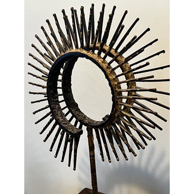 Mid-Century Brutalist Metal Sculpture – Geometric Spirals on Wood Base For Sale In Atlanta - Image 6 of 8