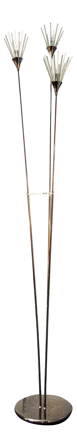 Floor Lamp with Three Metal Lights and Rifle Cane Finish, Italy, 1980s