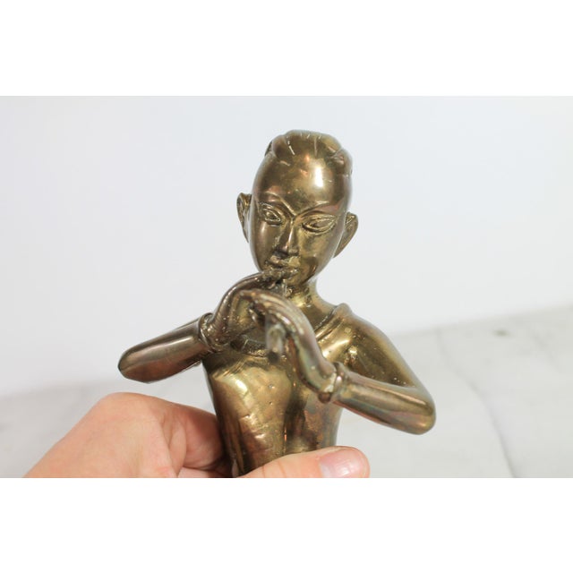Brass Vintage Solid Brass Thai Musician Snake Charmer Figurine For Sale - Image 8 of 10