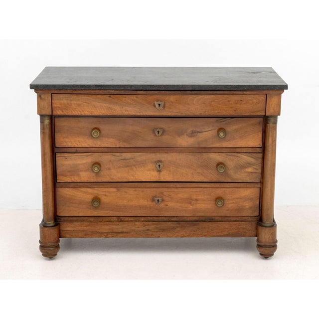 French Empire Walnut and Black Marble Top Commode, circa 1815. 35" H x 48" W x 23" D. Provenance: James Grafstein...
