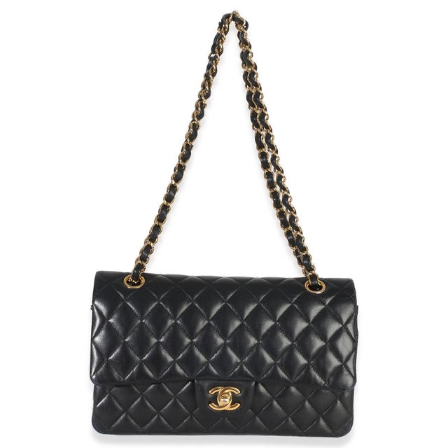 Black Black Quilted Lambskin Medium Classic Double Flap Bag For Sale - Image 8 of 9