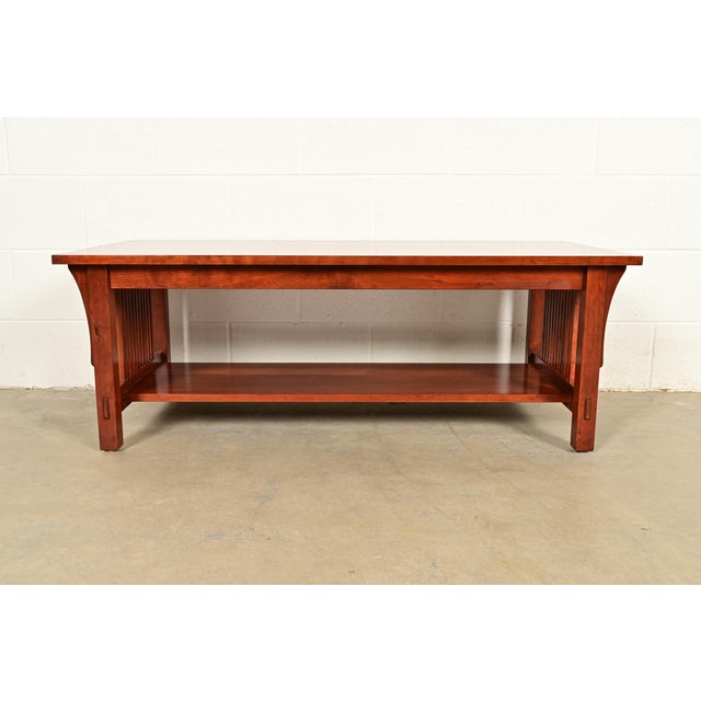 Early 21st Century Stickley Mission Arts & Crafts Cherry Wood Spindle Coffee Table For Sale - Image 5 of 12