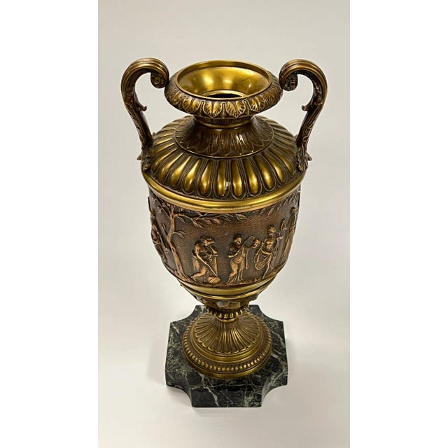 Antique Roman Neoclassical Patinated Bronze Vases - A Pair For Sale - Image 9 of 12