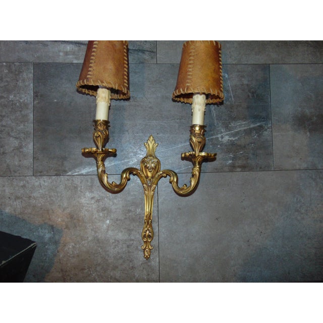 Brass double vintage wall lamp from the 40s-50s, art deco, dimensions: height 50 cm, width 31 cm. depth 14 cm. European...