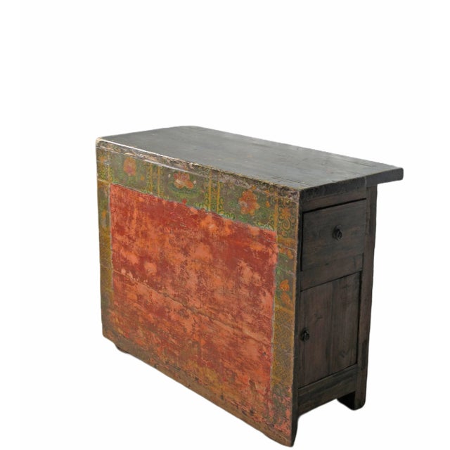 Rustic Red/Green Antique Cabinet For Sale - Image 4 of 11