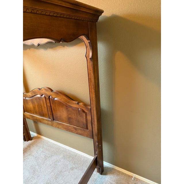 Ethan Allen Ethan Allen Vintage Country French Queen Canopy Carved Poster Bed For Sale - Image 4 of 14