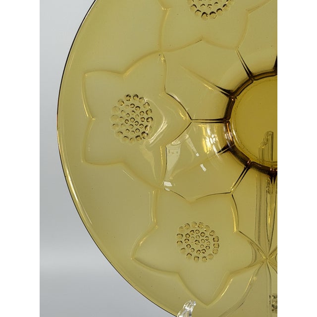 Large Art Deco Revival Amber Glass Floral Centerpiece Bowl, 1960s For Sale - Image 9 of 14