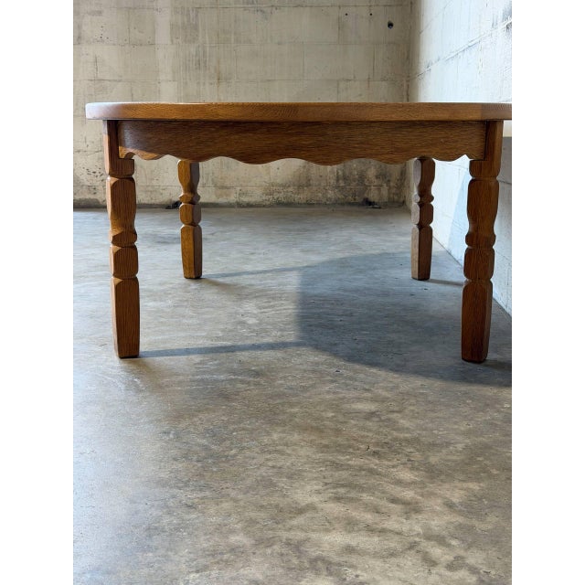 1970s Oak Inset Tile Top Oval Coffee Table With Scalloped Apron Vintage Mid-Century Modern 1970s For Sale - Image 5 of 10