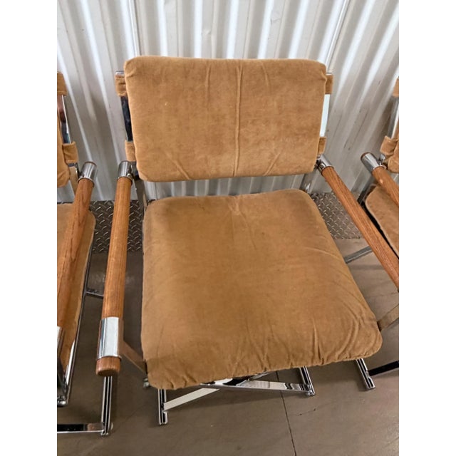 1970s Set 6 Chrome and Wood Cal Style Directors Dining Chairs For Sale - Image 4 of 4
