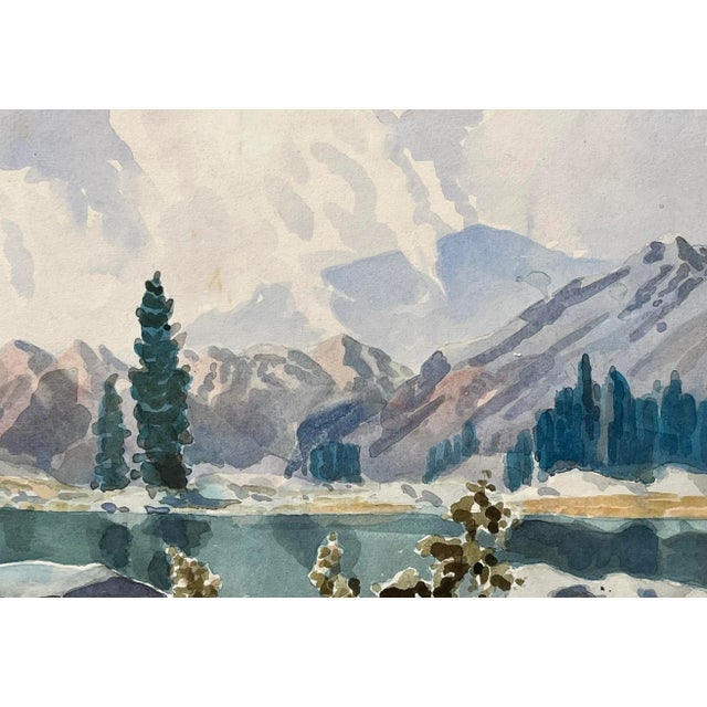 Vintage Original California Watercolor Painting of High Sierras Lake Evolution Pass by Galen Wolf For Sale In New York - Image 6 of 7