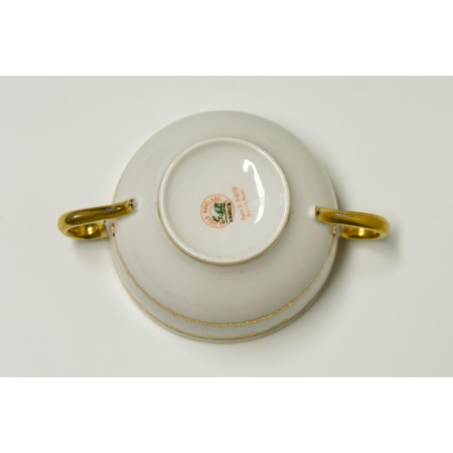White Ch Field Haviland Limoges Porcelain Gold & Green Bouillon Cups & Saucers Set of 5 For Sale - Image 8 of 11